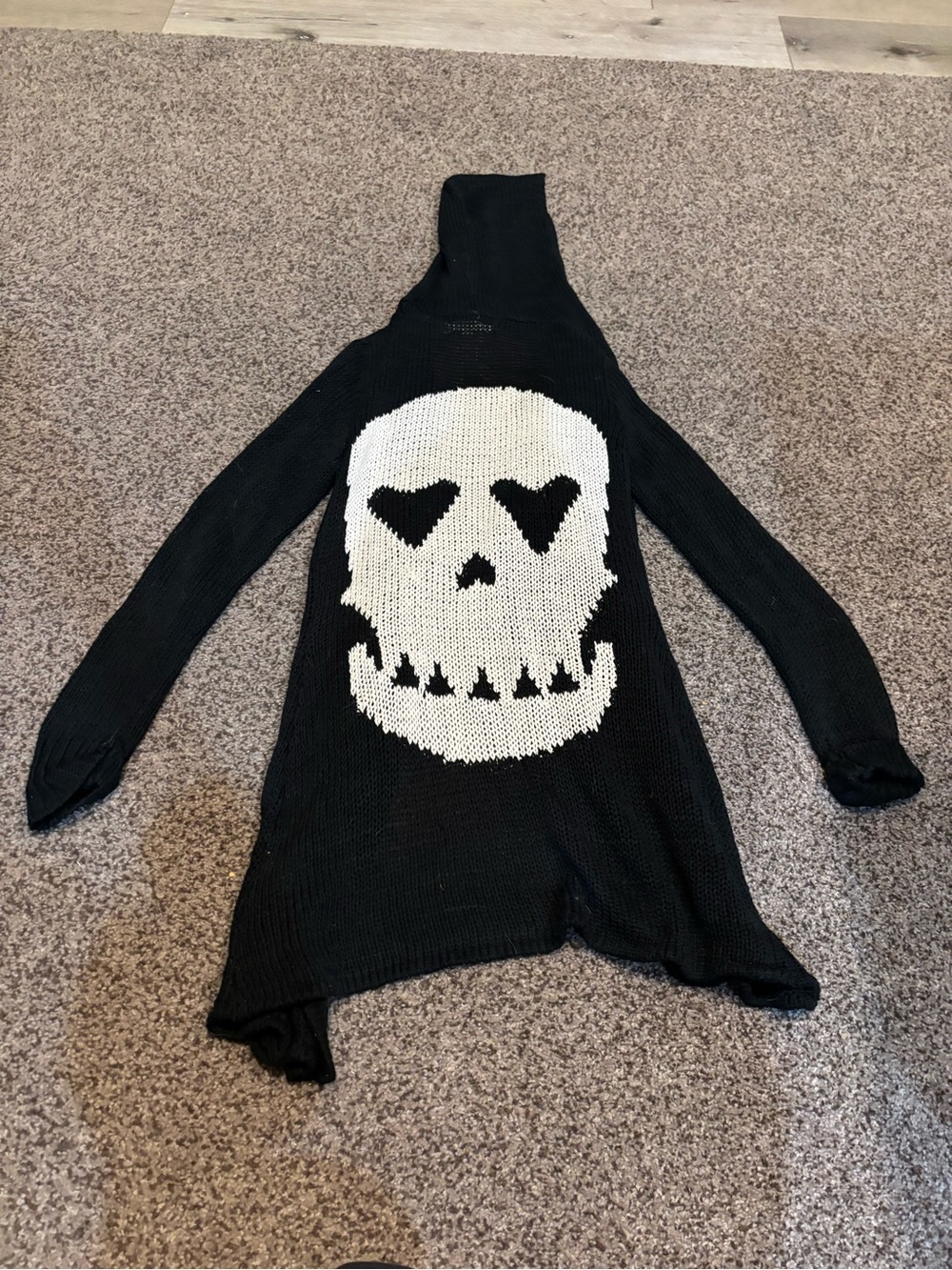 Black Skull Heart-Eye Knit Kids Sweater